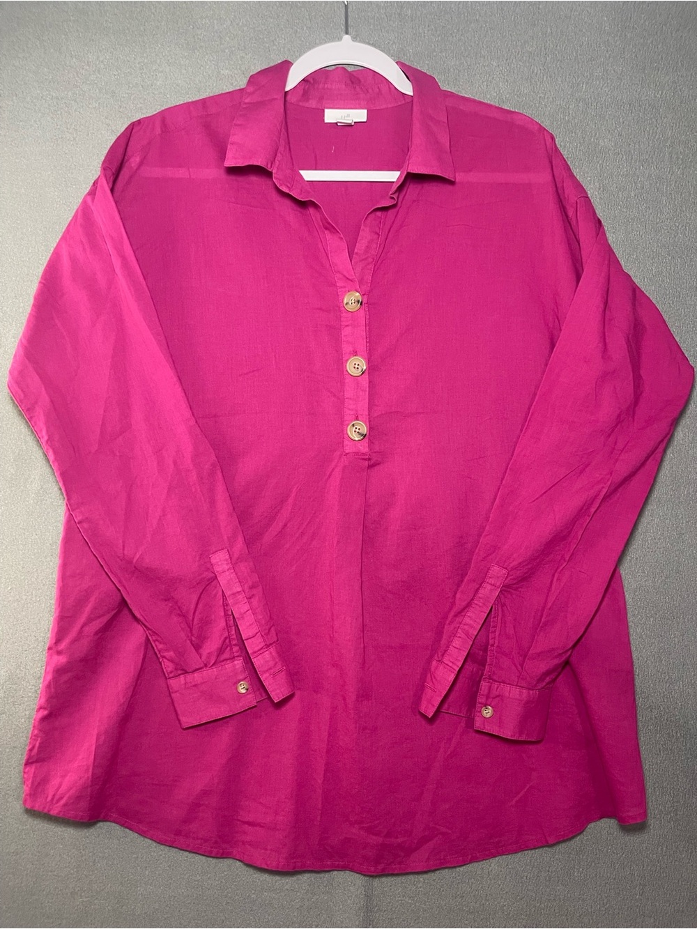 J.Jill Pink Cotton Tunic Blouse M Tall Button Front Lightweight Top